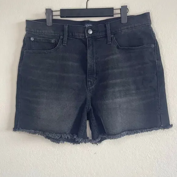 J. Crew High-Rise Mid Length Cutoff RW Hem Denim Short Washed Black - Size 31 - Picture 2 of 6